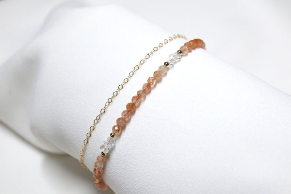 金太陽石x閃靈鑽點·綴雙鏈手鏈｜14K注金｜金色