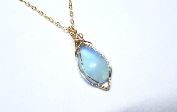 海藍寶交織水滴粗項鏈｜14K注金｜金色