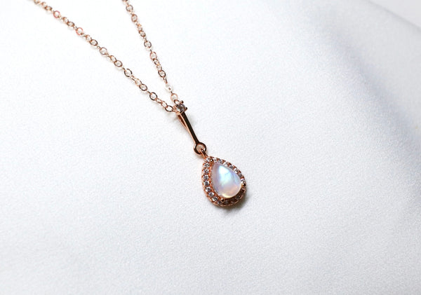 Ripples 月亮石吊墜頸鏈 14K包金 玫瑰金磁扣磁吸頸鍊