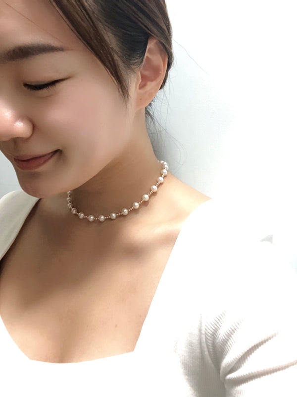 點．綴極光珍珠頸鏈｜14K注金｜玫瑰金色｜高品質珍珠